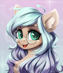 Size: 1800x2083 | Tagged: safe, artist:inowiseei, oc, oc only, pony, bust, chest fluff, ear fluff, female, glasses, mare, portrait, smiling, solo