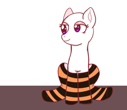 Size: 960x833 | Tagged: safe, artist:yumomochan, pony, auction, clothes, halloween, holiday, lidded eyes, simple background, sitting, smiling, socks, solo, striped socks, white background, ych sketch