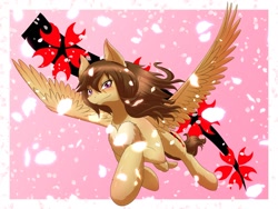 Size: 2000x1500 | Tagged: safe, artist:phoenixperegrine, oc, oc only, oc:shidare sakura, pegasus, pony, abstract background, flying, looking at you, solo, spread wings, wings