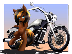 Size: 4000x3000 | Tagged: safe, artist:phoenixperegrine, oc, oc only, earth pony, pony, bipedal, bipedal leaning, chest fluff, female, leaning, looking at you, mare, motorcycle, solo