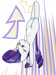 Size: 1668x2224 | Tagged: safe, artist:batipin, rarity, pony, unicorn, g4, arrow, female, kicking, legs together, mare, solo, upside down