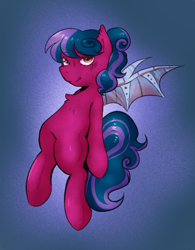 Size: 624x800 | Tagged: safe, artist:poofindi, oc, bat pony, artificial wings, augmented, bat pony oc, bat wings, looking at you, mechanical wing, simple background, wings