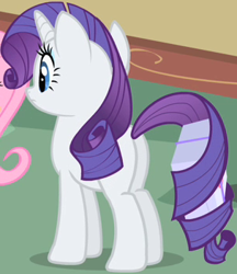 Size: 303x350 | Tagged: safe, screencap, rarity, pony, unicorn, g4, party of one, butt, confused, cropped, female, mare, plot