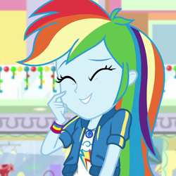 Size: 1080x1080 | Tagged: safe, screencap, rainbow dash, dashing through the mall, equestria girls, equestria girls specials, g4, my little pony equestria girls: better together, my little pony equestria girls: holidays unwrapped, cropped, cute, dashabetes, female, geode of super speed, magical geodes, solo