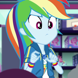 Size: 950x950 | Tagged: safe, screencap, rainbow dash, dashing through the mall, equestria girls, equestria girls specials, g4, my little pony equestria girls: better together, my little pony equestria girls: holidays unwrapped, cropped, female, geode of super speed, magical geodes, solo
