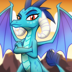 Size: 2048x2048 | Tagged: safe, artist:whitequartztheartist, princess ember, dragon, g4, crossed arms, dragoness, female, high res, looking at you, smiling, smiling at you, solo