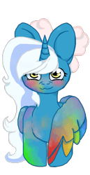 Size: 586x1132 | Tagged: safe, artist:skypaint1, oc, oc only, oc:fleurbelle, alicorn, pony, alicorn oc, bow, female, hair bow, horn, looking at you, mare, paint, simple background, solo, transparent background, wingding eyes, wings, yellow eyes