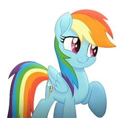 Size: 720x704 | Tagged: safe, rainbow dash, pegasus, pony, g4, my little pony: the movie, cute, dashabetes, female, folded wings, mare, needs more jpeg, raised hoof, simple background, solo, wings
