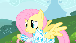 Size: 1280x720 | Tagged: safe, screencap, fluttershy, pegasus, pony, g4, green isn't your color, clothes, nudie suit, solo