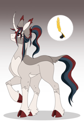 Size: 1280x1903 | Tagged: safe, artist:omenofdeer, oc, oc only, oc:autumn harvest, pony, unicorn, cloven hooves, curved horn, female, gradient background, horn, magical gay spawn, mare, offspring, parent:big macintosh, parent:shining armor, parents:shiningmac, raised hoof, solo