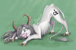 Size: 2963x1938 | Tagged: safe, artist:cvanilda, oc, oc only, original species, pony, face down ass up, horns, leonine tail, solo