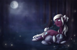 Size: 3508x2298 | Tagged: safe, artist:cvanilda, oc, oc only, oc:lineth, earth pony, pony, colt, duo, earth pony oc, eyes closed, female, forest, full moon, high res, looking up, lying down, male, mare, moon, night, prone, siblings, sleeping, tree