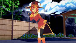 Size: 1280x720 | Tagged: safe, artist:legions20, sunset shimmer, equestria girls, g4, 3d, cape, clothes, cosplay, costume, cute, halloween, holiday, koikatsu, konosuba, megumin, smiling, socks, solo, thigh highs, zettai ryouiki