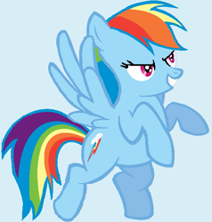 Size: 527x553 | Tagged: safe, artist:maverickmam, rainbow dash, pegasus, pony, g4, blue background, female, grin, mare, rearing, simple background, smiling, solo