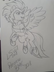 Size: 720x960 | Tagged: safe, artist:silentwolf-oficial, zapp, pegasus, pony, g4, lineart, power ponies, signature, solo, traditional art