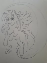 Size: 720x960 | Tagged: safe, artist:silentwolf-oficial, oc, oc only, pegasus, pony, lineart, pegasus oc, signature, traditional art, wings