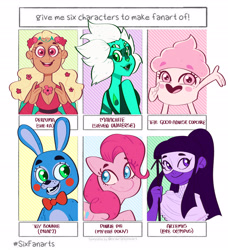 Size: 2856x3138 | Tagged: safe, artist:angie5174, pinkie pie, earth pony, gem (race), pony, rabbit, robot, anthro, g4, :d, animal, animatronic, anthro with ponies, blush sticker, blushing, bowtie, bust, clothes, crossover, cupcake, cuppy, etherian, female, five nights at freddy's, five nights at freddy's 2, food, fusion, gem, gem fusion, goddess, high res, jasper (mineral), lapis lazuli, malachite (steven universe), male, mare, mineral, misspelling, open mouth, quartz, red striped jasper, she-ra and the princesses of power, six fanarts, smiling, steven universe, the good advice cupcake, toy bonnie, veil