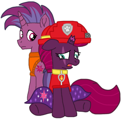 Size: 1101x1073 | Tagged: safe, artist:徐詩珮, fizzlepop berrytwist, tempest shadow, oc, oc:transparent (tempest's father), series:sprglitemplight diary, series:sprglitemplight life jacket days, series:springshadowdrops diary, series:springshadowdrops life jacket days, g4, alternate universe, clothes, father and child, father and daughter, female, i can't believe it's not ejlightning007arts, lifejacket, male, marshall (paw patrol), paw patrol, simple background, transparent background