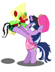 Size: 1280x1673 | Tagged: safe, artist:small-brooke1998, oc, oc only, oc:paddy sparkle, pegasus, pony, unicorn, age regression, bipedal, birthday gift, clothes, cosplay, costume, crossover, diaper, duo, duo female, eyes closed, female, filly, foal, gem, holding, mare, mommy, peridot, peridot (steven universe), ponified, shatter (transformers), simple background, smiling, steven universe, transformers, transparent background