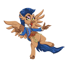 Size: 1920x1920 | Tagged: safe, artist:ghouleh, oc, oc only, oc:victorie, hippogriff, beak, clothes, eyeshadow, female, finger gun, makeup, mare, military uniform, simple background, solo, transparent background, uniform, wings