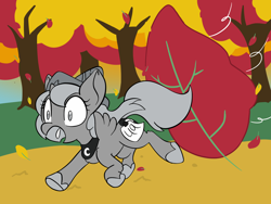 Size: 2048x1536 | Tagged: safe, artist:steelsoul, princess luna, pony, moonstuck, g4, autumn, female, filly, leaf, leaves, running, running of the leaves, scared, solo, woona, younger