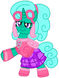Size: 712x934 | Tagged: safe, artist:徐詩珮, glitter drops, pony, unicorn, series:sprglitemplight diary, series:sprglitemplight life jacket days, series:springshadowdrops diary, series:springshadowdrops life jacket days, g4, alternate hairstyle, alternate universe, clothes, cute, female, glitterbetes, i can't believe it's not ejlightning007arts, mare, paw patrol, simple background, skye (paw patrol), transparent background