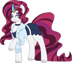 Size: 1043x907 | Tagged: safe, artist:berry-siren, rarity, earth pony, pony, g4, alternate design, clothes, crystal horn, horn, race swap, simple background, solo, transparent background