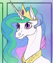 Size: 982x1174 | Tagged: safe, alternate version, artist:reverompa, princess celestia, alicorn, pony, g4, bust, female, jewelry, mare, peytral, solo, tiara