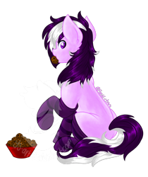 Size: 1080x1285 | Tagged: safe, artist:silentwolf-oficial, oc, oc only, earth pony, pony, bowl, cookie, earth pony oc, food, raised hoof, signature, simple background, solo, transparent background, watermark