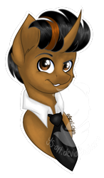 Size: 921x1572 | Tagged: safe, artist:silentwolf-oficial, oc, oc only, pony, unicorn, bust, horn, necktie, signature, simple background, smiling, solo, transparent background, unicorn oc, watermark