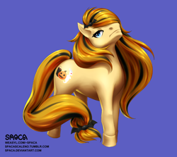 Size: 900x804 | Tagged: safe, artist:spacascaleno, oc, oc only, earth pony, pony, bedroom eyes, commission, cutie mark, digital art, female, looking at you, mare, one eye closed, simple background, solo, tail