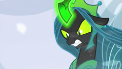 Size: 1920x1080 | Tagged: safe, screencap, queen chrysalis, changeling, changeling queen, g4, the ending of the end, angry, fangs, female, glowing horn, horn, solo, teeth, ultimate chrysalis