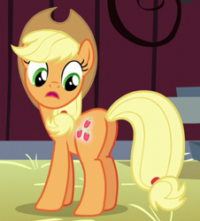 Size: 462x510 | Tagged: safe, screencap, applejack, pony, brotherhooves social, g4, applebutt, booty call, butt, cropped, glowing cutie mark, plot, solo