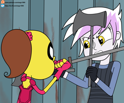 Size: 4932x4081 | Tagged: safe, artist:eagc7, gilda, equestria girls, g4, ajax, axe, commission, crossover, deadpool, equestria girls-ified, luan loud, nickelodeon, parody, sword, the loud house, weapon