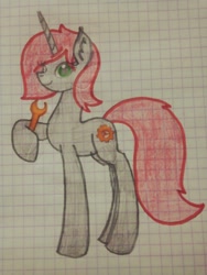Size: 972x1296 | Tagged: safe, oc, oc only, pony, unicorn, graph paper, hoof hold, horn, solo, traditional art, unicorn oc, wrench