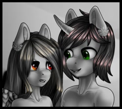 Size: 697x622 | Tagged: safe, oc, oc only, pony, unicorn, bust, duo, horn, smiling, unicorn oc