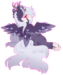 Size: 1268x1511 | Tagged: safe, artist:vanillaswirl6, oc, oc only, oc:puppet, hybrid, 4 wings, antlers, simple background, solo, transparent background