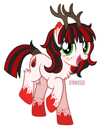 Size: 968x1200 | Tagged: safe, artist:jennieoo, oc, oc only, deer, deer pony, original species, g4, commission, cute, dancing, deer oc, female, happy, horns, mare, nice, show accurate, simple background, smiling, solo, transparent background, vector