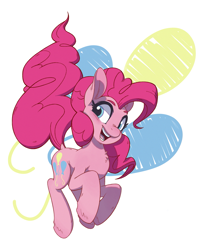 Size: 1639x2010 | Tagged: safe, artist:ohghostertoaster, pinkie pie, earth pony, pony, g4, chest fluff, cute, cutie mark background, diapinkes, dock, female, mare, open mouth, smiling, solo
