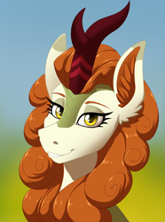 Size: 2000x2692 | Tagged: safe, artist:twotail813, autumn blaze, kirin, equestria at war mod, bust, female, horn, looking at you, portrait, smiling, solo