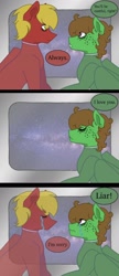 Size: 1024x2360 | Tagged: safe, artist:forgottenchesire, oc, oc:gadget, oc:peppermint tumble, earth pony, pegasus, pony, among us, among us au, angst, base used, shipping