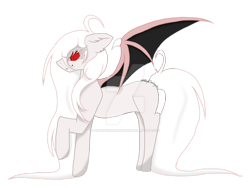Size: 1280x960 | Tagged: safe, artist:nightfoxgangsters, oc, oc only, oc:white fang, pony, vampire, vampony, deviantart watermark, female, floppy ears, large mane, long hair, obtrusive watermark, red eyes, simple background, solo, transparent background, watermark