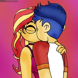 Size: 1280x1283 | Tagged: safe, artist:rdj1995, flash sentry, sunset shimmer, equestria girls, g4, spring breakdown, duo, female, kissing, male, ship:flashimmer, shipping, straight