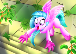 Size: 3500x2500 | Tagged: safe, artist:leonkay, silverstream, hippogriff, g4, cute, diastreamies, excited, female, high res, scene interpretation, solo, stairs, that hippogriff sure does love stairs