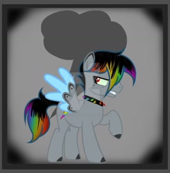 Size: 1280x1307 | Tagged: safe, artist:nightfoxgangsters, oc, oc only, oc:rainbow storm, pegasus, pony, male, offspring, parent:king sombra, parent:rainbow dash, parents:sombradash, pegasus oc, raised hoof, solo, spread wings, stallion, wings