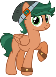 Size: 996x1378 | Tagged: safe, artist:joystick12, timber spruce, pegasus, pony, g4, beanie, folded wings, hat, male, ponified, raised hoof, simple background, solo, vector, white background, wings