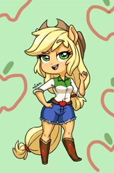 Size: 1352x2058 | Tagged: safe, artist:ameliacostanza, applejack, equestria girls, g4, boots, clothes, cowboy boots, cowboy hat, cowgirl, cute, female, freckles, hat, jackabetes, lidded eyes, open mouth, ponied up, shoes, solo, stetson