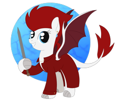 Size: 2441x2048 | Tagged: safe, artist:dyonys, oc, oc:tiny ember, dracony, dragon, hybrid, pony, clothes, coat, costume, ear piercing, halloween, high res, holiday, hoof hold, nightmare night, piercing, pirate, simple background, smiling, sword, transparent background, weapon