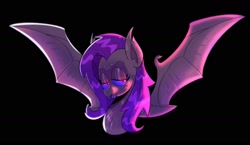 Size: 1575x911 | Tagged: safe, artist:another_pony, fluttershy, bat pony, pegasus, pony, g4, bat ponified, bust, fangs, female, flutterbat, lidded eyes, looking at you, mare, race swap, smiling, solo, spread wings, wings