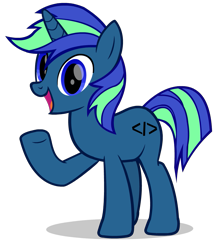 Size: 995x1145 | Tagged: safe, artist:thunder-blur, oc, oc only, oc:xenotic programming, pony, looking at you, open mouth, raised hoof, simple background, solo, transparent background